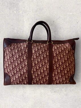 Vintage Dior Trotter Monogram Weekender Bag - Burgundy and Cream